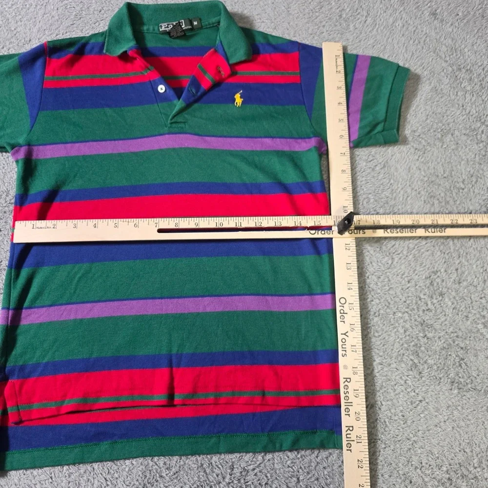 Polo Ralph Lauren Mens M Polo Shirt Green Striped Short Sleeve Vintage USA Made